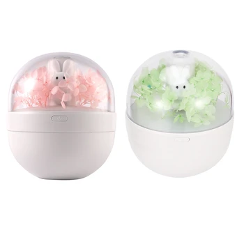 

2pcs Air Humidifier 220ML Rabbit Diffuser Rechargeable Humidification USB Aroma Diffuser Cool - Green & Pink