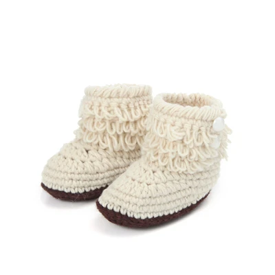 Beige Зимние теплые ботинки для новорожденных девочек и мальчиков однотонные связаные крючком ручная работа вязаные высокие ботинки мягкая подошва обувь для малышей 3-12 месяцев A20 - Color: Beige
