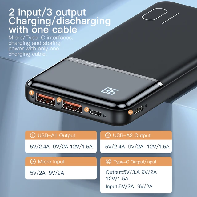 KUULAA Power Bank 10000mAh Portable Charging PowerBank 10000 mAh USB PoverBank External Battery Charger For Xiaomi Mi 9 8 iPhone 4