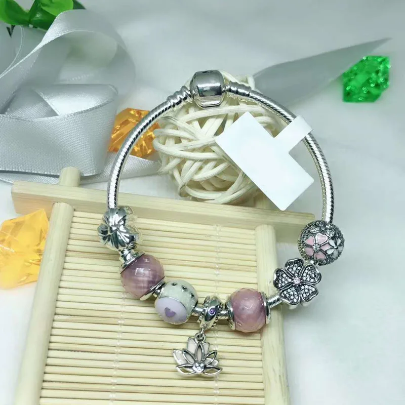 

Kaliyah Shop Original 1:1 100% 925 Sterling Silver Snake Bone Beaded Lotus Design Bracelet Gift First Choice Free Of Charge