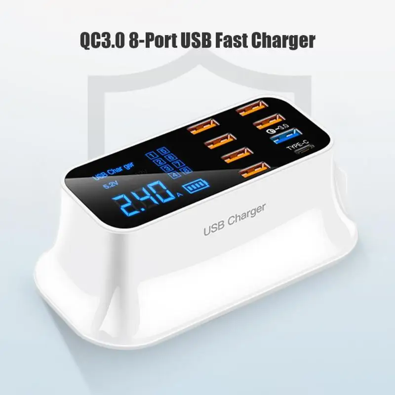 8 портов Быстрая зарядка 3,0 светодиодный дисплей USB зарядное устройство для Android iPhone планшета