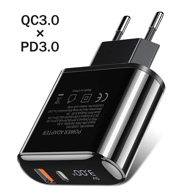 QC3.0 USB зарядное устройство YKZ светодиодный дисплей Быстрая зарядка 3,0 PD Быстрая Зарядка адаптер для мобильного телефона настенное зарядное устройство для iPhone Xiaomi samsung - Тип штекера: Black QC3.0 PD