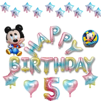 

30pcs birthday balloons set baby style mickey minnie foil balloon include letters balloon for children birthday decoration