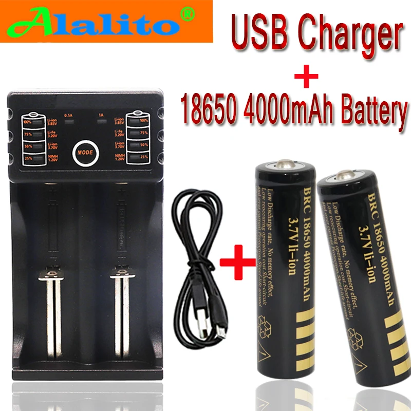 2/4/6 PCS18650 батарея 3,7 V 4000mAh литий Li-ion батарея с Зарядное устройство для светодиодного фонарика литиевая батарея+ 1 шт. Зарядное устройство