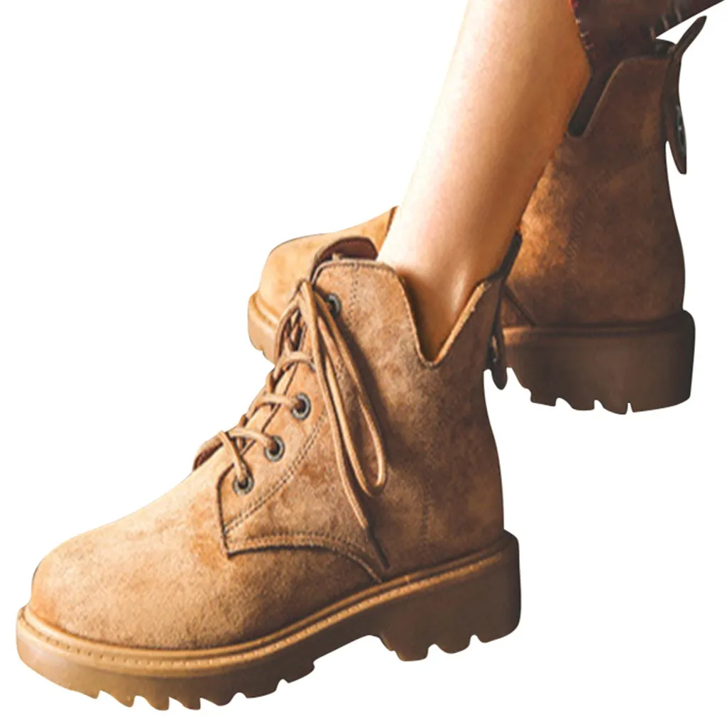 

2019 Women's Motorcycle Boots Winter Retro Short Boot Fashion Suede Martin Boot Strappy Tactical Climb Ankle Shoes Low Heel Warm