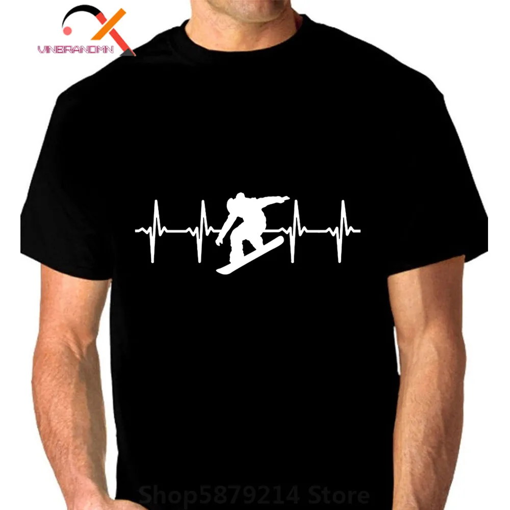 Зимняя мужская забавная футболка с изображением сердца и сноубордиста