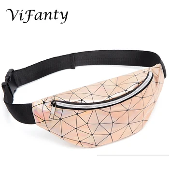 

Holographic Fanny Packs for Women Waterproof Waist Packs Shiny with Adjustable Belt Diamond Lattice Pattern for Party Festival T
