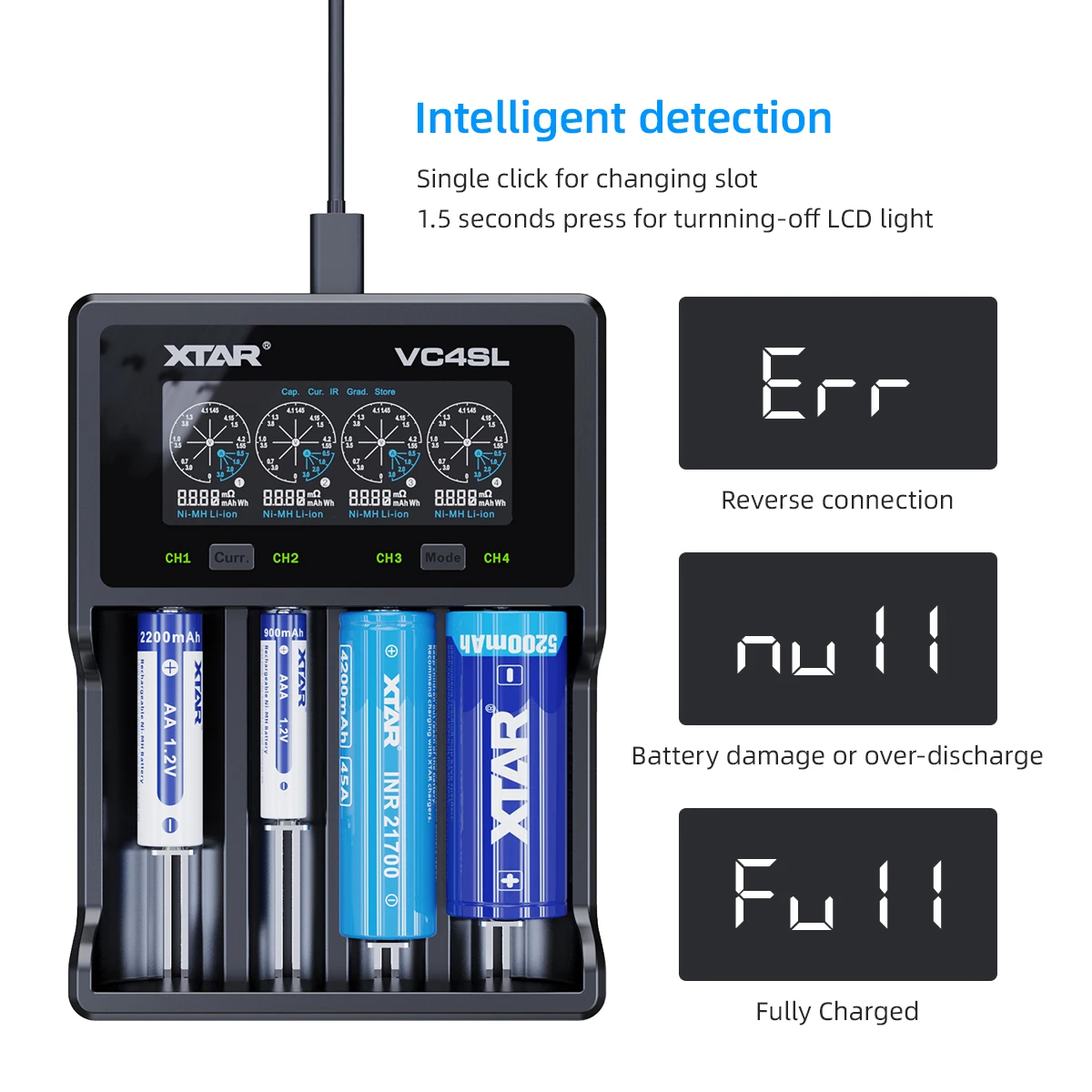 XTAR VC4SL 18650 Battery Charger USB C QC3.0 Fast Charge 1.2V Ni-MH AAA AA Batteries Rechargeable Li ion 21700 Battery Charger battery charger fast charger battery charger adapter