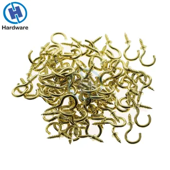 

50Pcs/set 1/2 Inches Brass Plated Cup Hooks Shouldered Screw Hanging Hat Coat Peg Hanger High Quality
