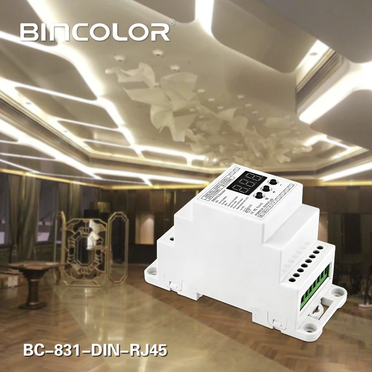 BC-831-DIN-RJ45 DC12-24V input 10A*1CH output,Constant voltage DIN Rail DMX512 Decoder digital tube display for led strip