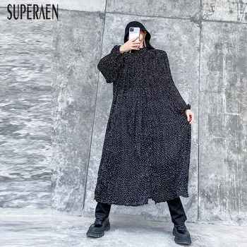 

SuperAen Dot Chiffon Dress Women Long Sleeve Pluz Size Fashion Casual Wild Ladies Dress 2020 Spring New Women Clothing