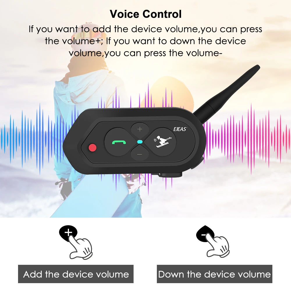 SKI intercom For 2 Skier 1200m Wireless Intercomunicador Moto Waterproof Realtime Talking BT Interphone 500mAh Audio Intercom