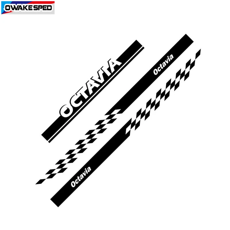1set Car Body Sticker Hood Bonnet Door Side Skirt Stripes For-Skoda Octavia Racing Sport Graphics Both Side Auto Accessories