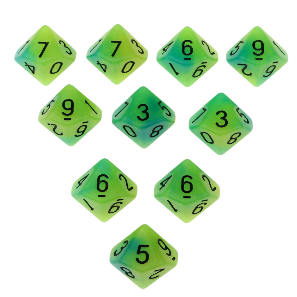 Tabletop Game 10pcs Dungeons Dragons Dice D10 D&D Luminous 1.6cm Multi Dice Set Night Luminous Dice Set