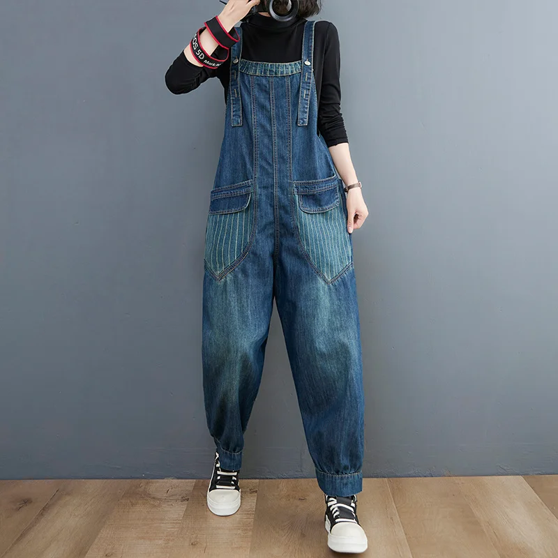 #2331 Spring 2023 Denim Jumpsuits Women Front Pockets Casual Long Jumpsuits Ladies Loose Spaghetti Strap Denim Overalls Female