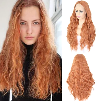 

RONGDUOYI Long Orange Wigs Loose Wave Synthetic Lace Front Wig for Women Heat Resistant Fiber Natural Hairline Woman Hair Wigs