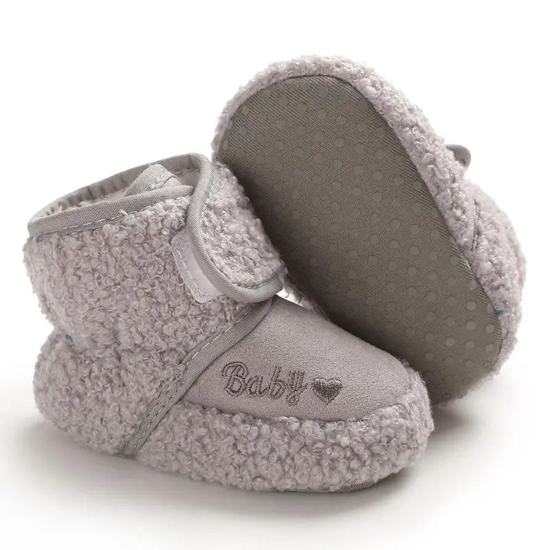 Детская обувь для малышей; теплые зимние пинетки из искусственного флиса; нескользящая обувь для новорожденных; обувь для малышей с буквенным принтом; зимние ботинки - Цвет: H