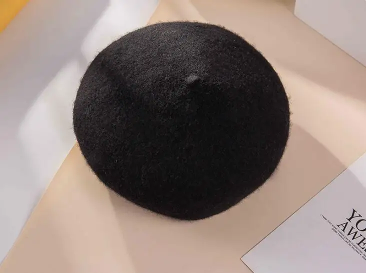 Черный H3561, женский шерстяной берет, шапка, Осень-зима, теплая, повседневная, одноцветная, шапка, женская, Корейская, высокое качество, модные, японские, простые головные уборы - Цвет: Черный