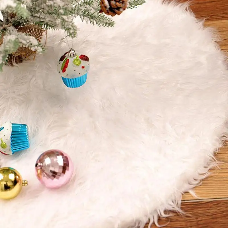 90cm Snow Long Plush Christmas Tree Skirt Nonwovens Golden Cotton Steering Wheel Edge Base Carpet Cover New Year Christmas Party