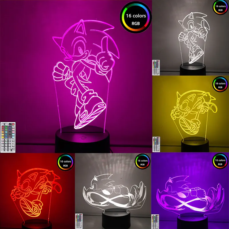 2020 Hot Movie Sonic the Hedgehog 3d Night Light for Home Bedroom Decor Anime Sonic Night Lamp Children Night Lamp Gift Toys