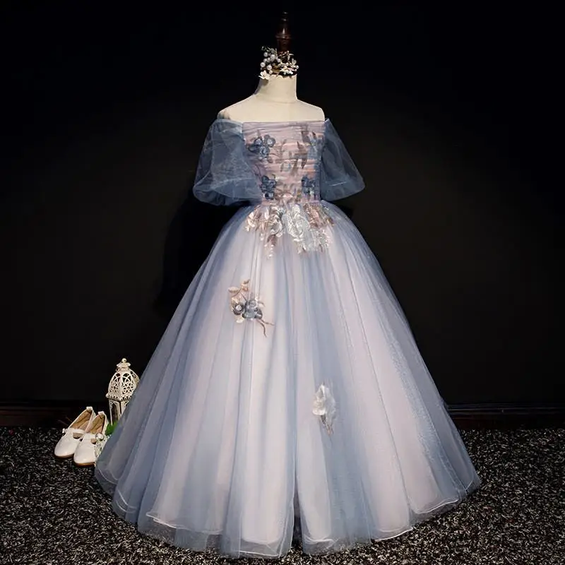 Г. Новые детские длинные элегантные платья с цветочной вышивкой для девочек детское праздничное классическое бальное платье принцессы на свадьбу F46