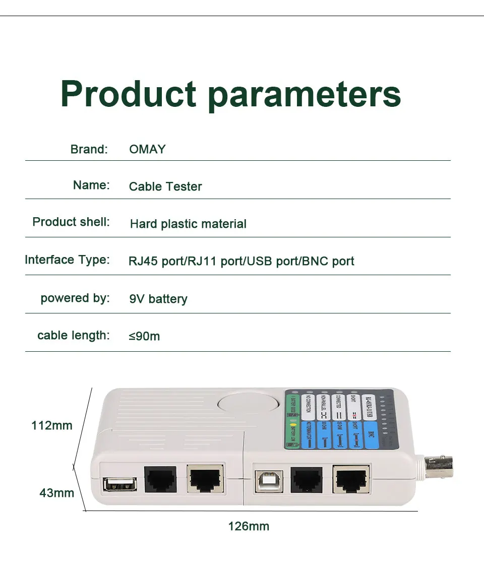 OMAY New Remote RJ11 RJ45 USB BNC LAN Network Cable Tester For UTP STP LAN Cables Tracker Detector Top Quality Tool