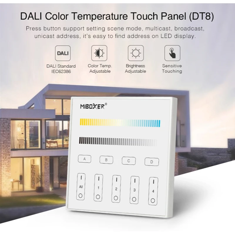 Miboxer DALI Bus 전원 공급 장치 (DT8) 86 터치 패널 DALI 디밍 제어 시스템 5 in 1 LED 컨트롤러 DIN 레일, led 램프용