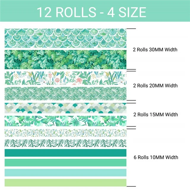 12 Rolls Green Washi Tape Set Leaves Floral Washi Masking Tape