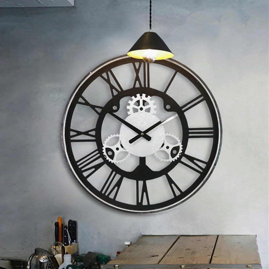 Европейские Большие металлические настенные часы современный дизайн винтажные римские настенные часы железное искусство бар для кафе для дома Декор 20 дюймов