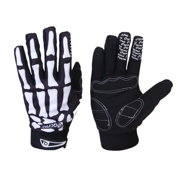 

New Qepae Bicycle Gloves Skeleton Pattern Full Finger Warm Bike Sports Gloves Black + White