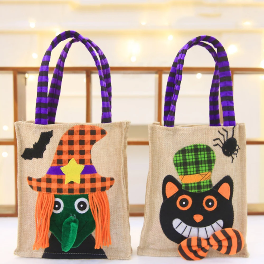 

Halloween Linen Carrier Bag Party Gift Pumpkin Witch Ghost Candy Bag Home Decoration Shopping Hand Bag Costume Party Supplies