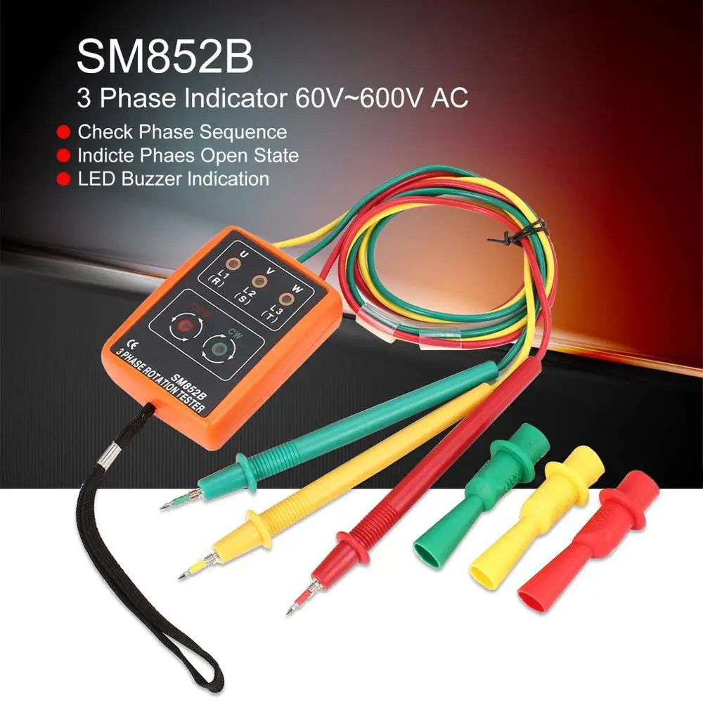 Новый SM852B 3 тестер чередования фаз цифровой индикатор фазы детектор Светодиодный
