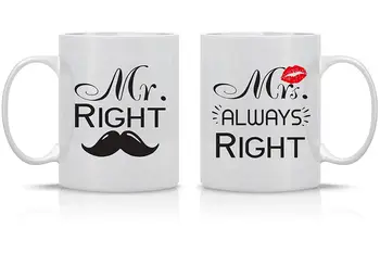 

Mr. Right Mrs. Always Right - Wedding Gift for Couple - Funny Engagement Gifts - Anniversary Present - 11oz Ceramic Coffee Mug