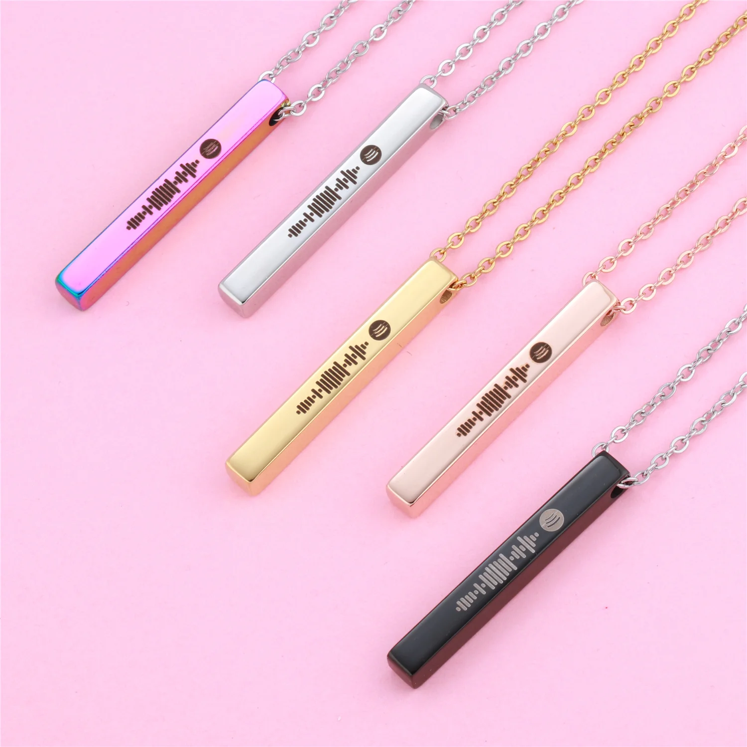 Custom Music Spotify Code Pendant Necklace for Women Personalized Stainless Steel Laser Engrave Bar Necklace for Family Gifts