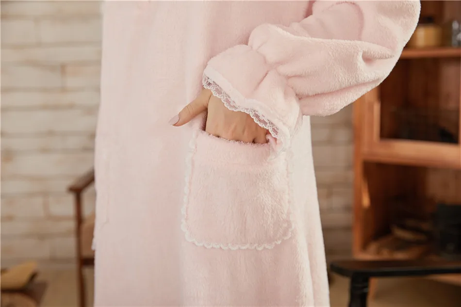 Женская осенне-зимняя новая сексуальная женская элегантная ночная рубашка, милая розовая ночная рубашка, фланелевая Коралловая ночная рубашка с оборками, домашняя одежда