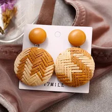 Círculo de madera hecho a mano aretes estilo bohemio madera bambú ratán aro geométrico damas gran personalidad joyería regalos(China)