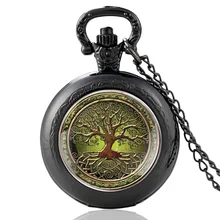 

New Arrivals Fashion Tree of Life Glass Cabochon Quartz Pocket Watch Vintage Men Women Pendant Necklace Watches Gifts