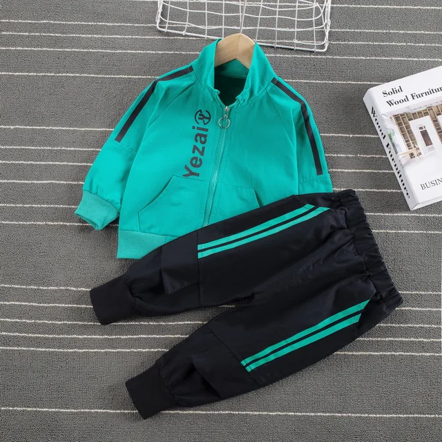 Spring Autumn Baby Boys Girls Casual Clothes Infant Kids Jacket T Shirt Pants Toddler Fashion Costume Children Letter Tracksuits Green1