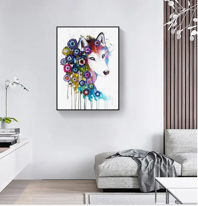 Цветок Снежная лиса планшетофон скандинавский минимализм печать на холсте