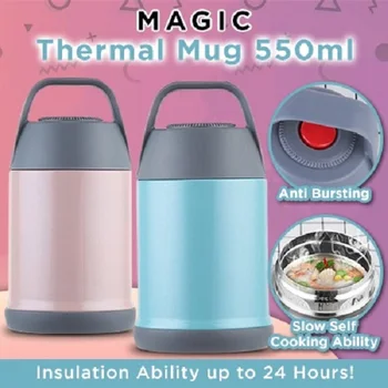 

Stainless Steel Magic Thermal Mug 550ML Slow Self Cooking Ability Insulated Students travel outdoors for lunch