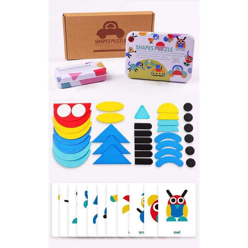 Детские деревянные блоки с рисунком, животные, пазлы, Обучающие игрушки, обучающие сортировки, укладка - Цвет: B