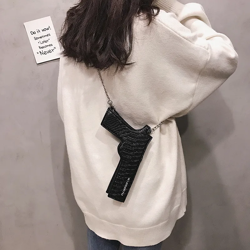 

bag for women Fanny 3D Gun Shaped Chains shoulder bag PU fashion mini bag purse street style Prevention of robbery designer bag