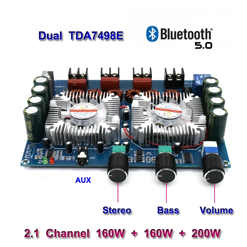 small amplifier TDA7498E 2*160W+220W Bluetooth 5.0 Power Subwoofer Amplifier Board 2.1 Channel Class D Home Theater Audio Stereo Equalizer Amp summing amplifier