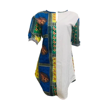 

Women’s Summer Long Sleeve Dress Fashion Print Round Neck Zipper Open Short Shirt Dress