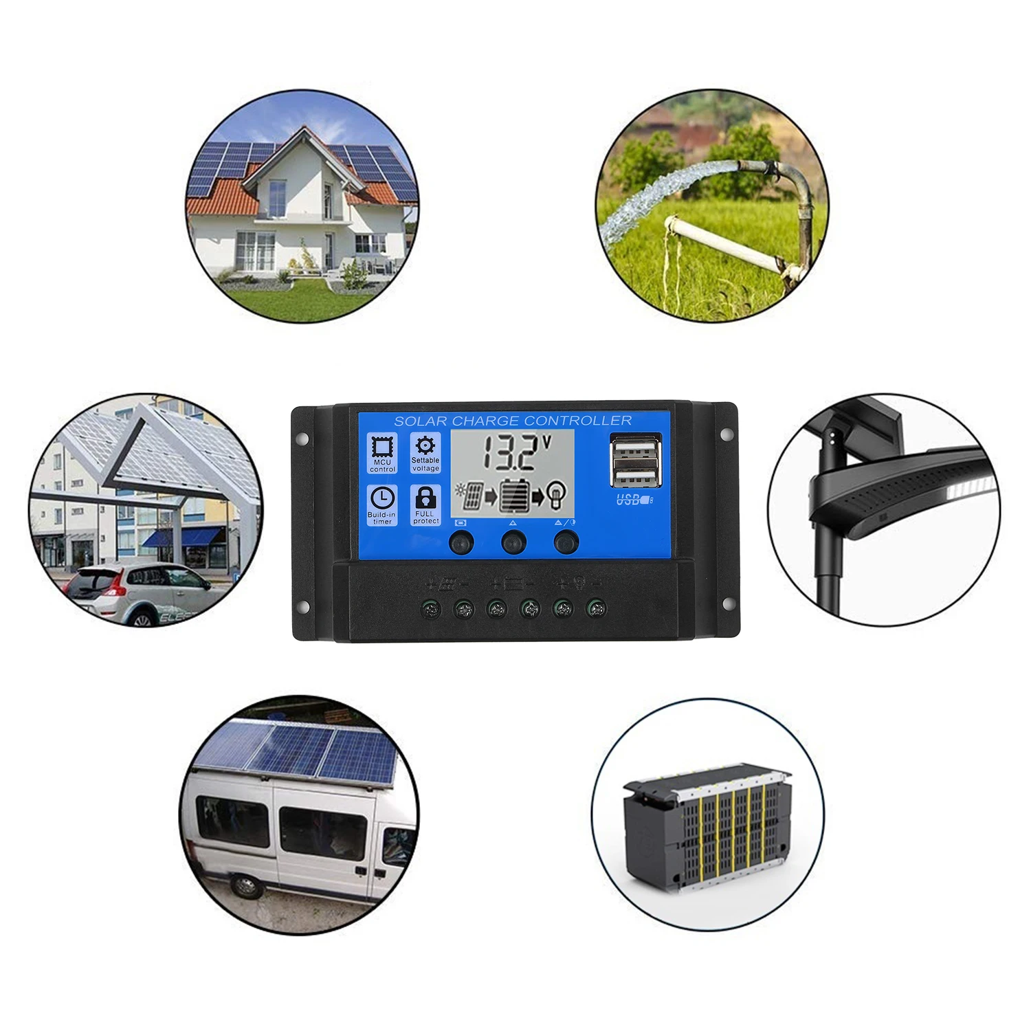 Placa do Carregador com 20a 12v para Acampamento ao ar Painel Solar Dupla Usb Portátil Bateria Power Bank Controlador Livre Luzes Iate 200w Kit bateria power bank placa do carregador com
