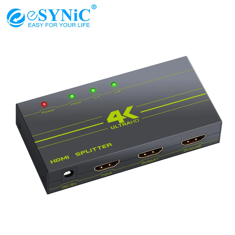 ESYNiC Ultra HD 4K x 2K HDMI сплиттер 1x2 для HDTV STB DVD Поддержка Full 3D 1080P 1 4 HDCP в 2 из
