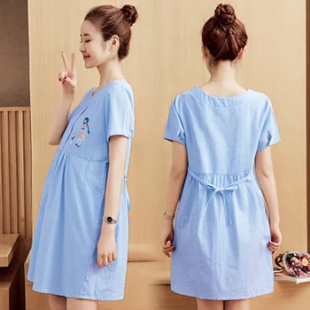 

2020 New Maternity Dress Cotton Linen Summer Fashion Korean Maternity Dresses Short-sleeved Pregnant Clothes For Pregnant Women