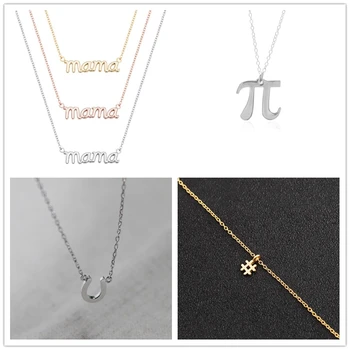 

Hashtag 3.14 Pi Mama Mrs Horseshoe Alphabet Initial Letter Math Character Pendant Chain Necklaces Teacher Mother Women Jewelry
