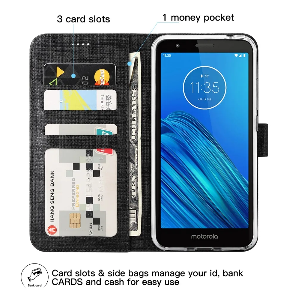 Кожаный чехол для Motorola Moto E6 раскладной чехол с держателем карты кобура магнитное притяжение чехол Coque для MOTO E6