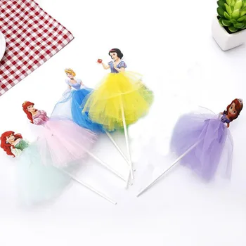 

5 Pcs/set Cartoon Princess Cupcake Toppers Yarn Skirt Cake Decoration Girl's Birthday Gifts
